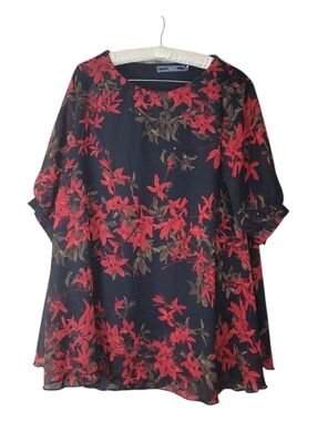 Highness Red & Black Floral Blouse Top 1X Whimsigoth A-line